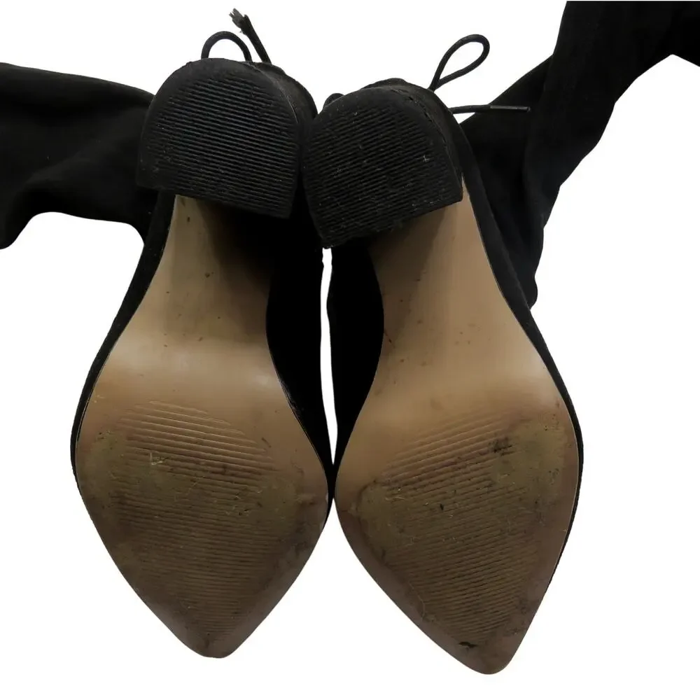 Shoedazzle Cristal Black Suede Thigh High Above The Knee High Heel Boots 6